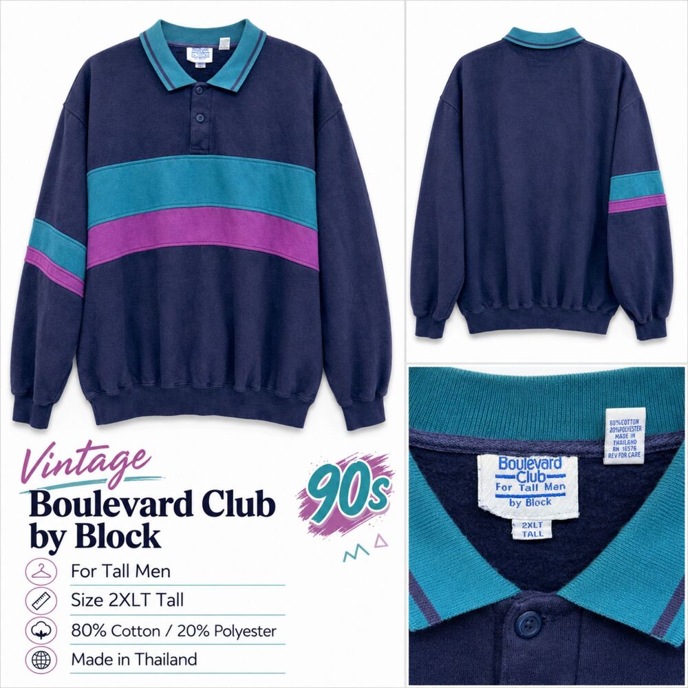 Vintage 90s Southern Club Colorblock Collared Sweatshirt Polo XL